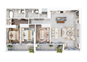 Sơ đồ bố trí nội thất căn 3PN dự án Celestine Westlake Tây Hồ - mã căn 04