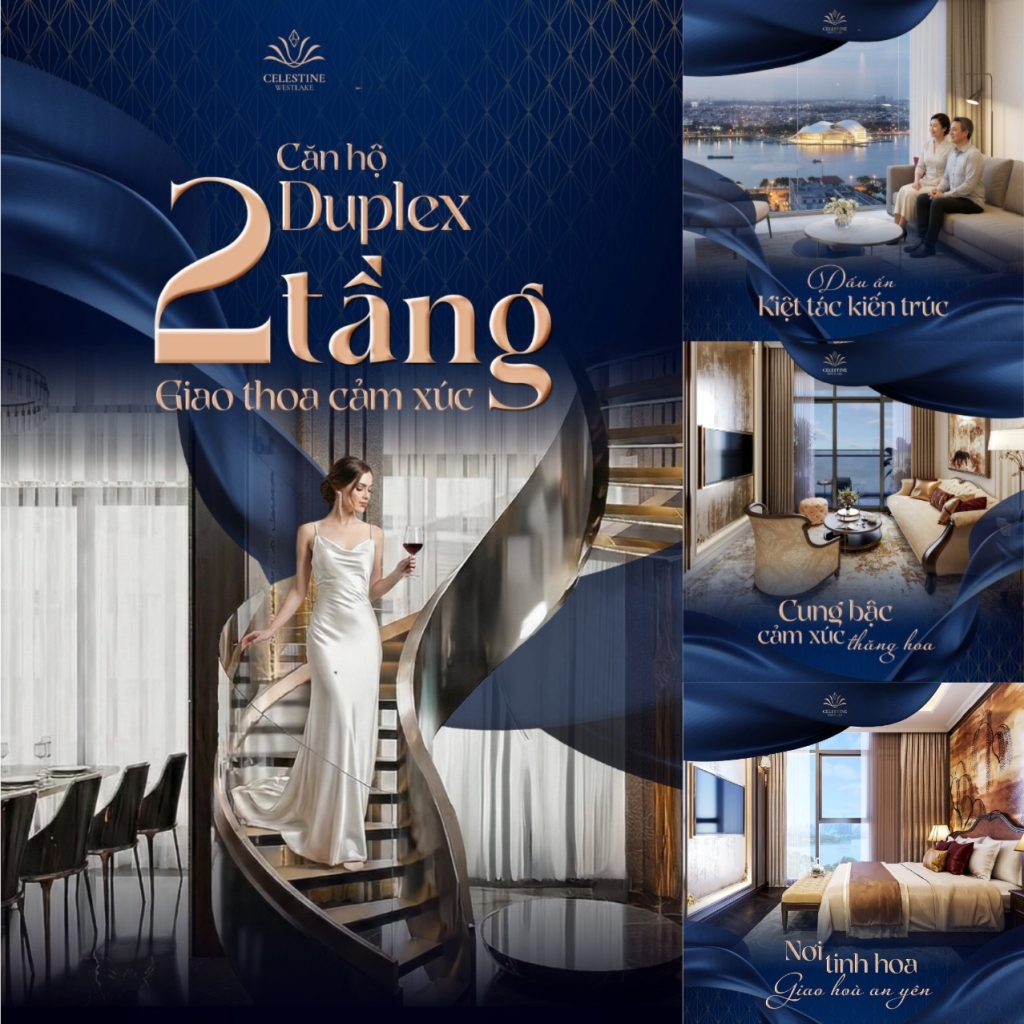 Thiết kế phòng khách trần thông tầng cao 7.2m biệt thự trên không Duplex Celestine Westlake Tây Hồ