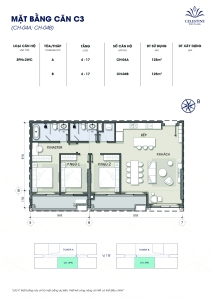 Bản vẽ mặt bằng 2D chi tiết căn hộ 3 phòng ngủ chung cư Celestine Westlake - mã căn 04