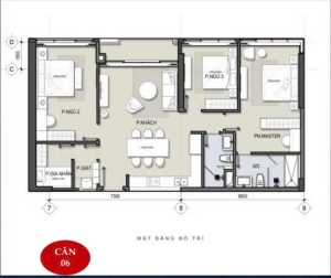 Bản vẽ mặt bằng 2D chi tiết căn hộ 3 phòng ngủ chung cư Celestine Westlake - mã căn 06