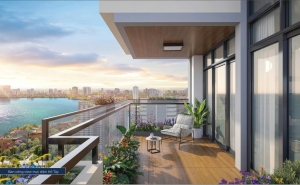 Tầm nhìn panorama thực tế từ căn hộ thông tầng Duplex Celestine Westlake nhìn ra Hồ Tây ban đêm
